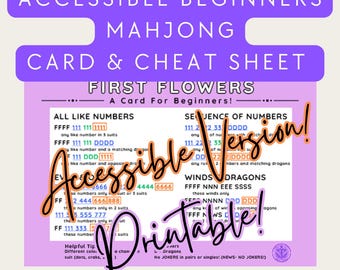 Accessibility Beginner Mahjong Card| Learning Mahj | First Mahjong & Cheat Sheet