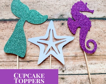 12 Mermaid Cupcake Toppers, Cookie Toppers, Fruit Decor
