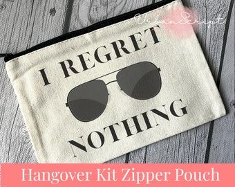 I Regret Nothing Hangover Kit Bag, Custom Bridal, Canvas Bag, Pouch, Makeup Bag