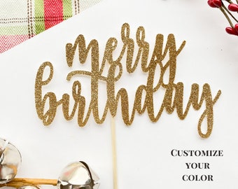 Merry Birthday Cake topper, centerpiece. Party topper. Christmas/December decor.