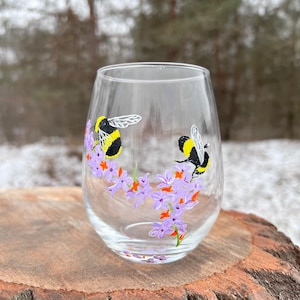 Bee Wine Glass, Bee and Flower Wine Glass