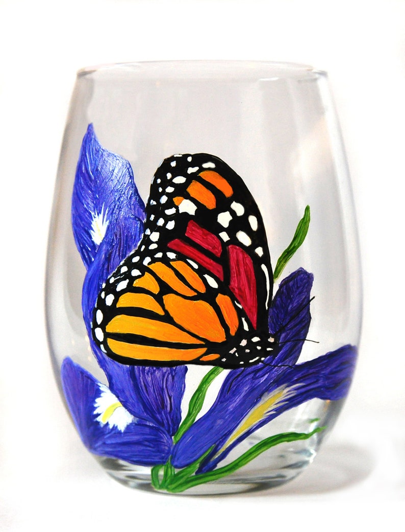 Butterfly Wine Glass Butterfly Glass Hand Painted Glass Etsy