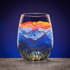 Appalachian Sunset Wine Glass, sunset wine glass, mountain wine glass, sunrise wine glass, nature wine glass, adventure glass