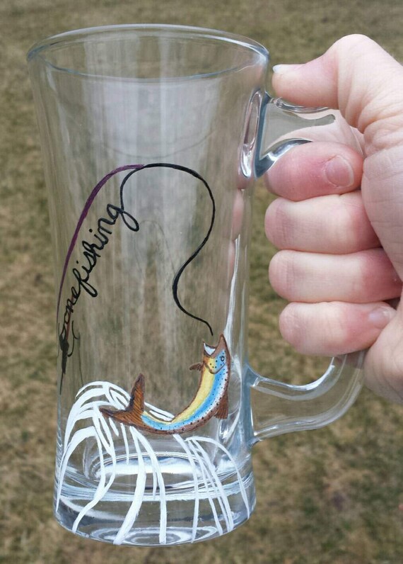 Gone Fishing Painted Beer Mug Fishing Mug Fishermans Mug Etsy