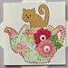 Cat In a Teapot Card - Greetings Card - Birthday card - Handmade - glitter and Pearls - Bobble and Button