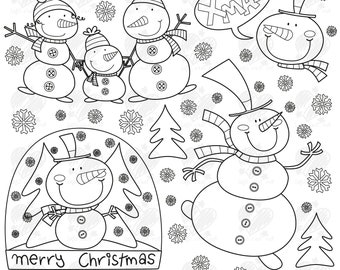 Snowmen in Christmas Digital Stamps...Snowmen, Christmas Digital Stamps, Instant Download.