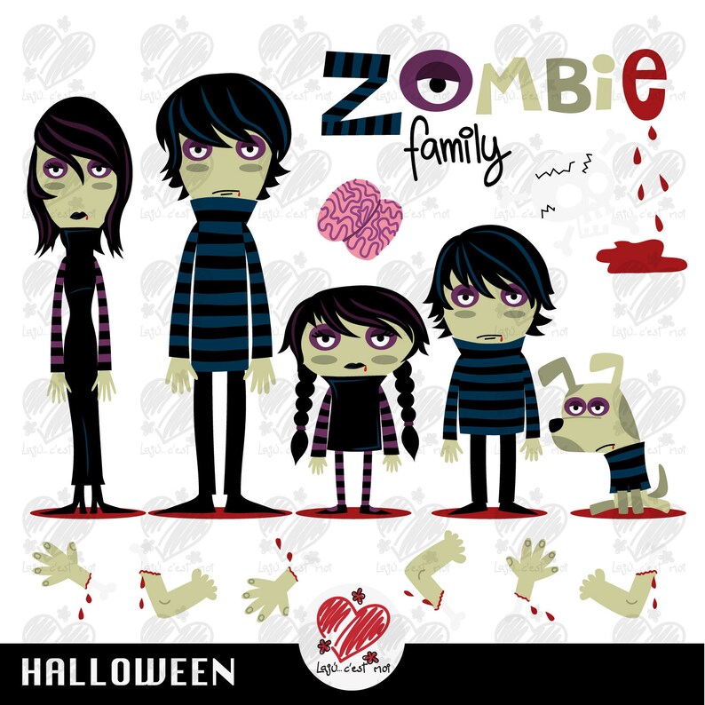 Zombie Family Halloween Clip Art...trick Our Treat Monster | Etsy