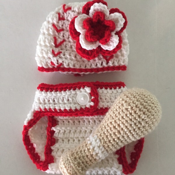 Costume Bébé Baseball Crocheté - Pour Nouveau-né - Fait Main - Photo Prop