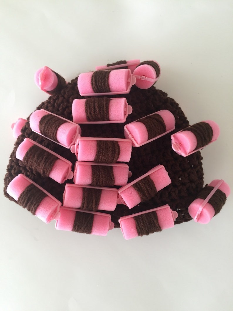 Fun Hat / Pink Hair Roller Hat Crochet Roller Hat Crochet Etsy