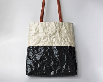Bolso de mano Tyvek® minimalista y retro, bolso de mano ecológico vegano con parte superior abierta, bolso de hombro, bolso de uso diario, bolso de mano con diseño reversible