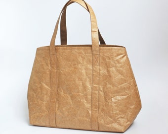 Bolso tote minimalista marrón de Tyvek®, bolso tote vegano ecológico con parte superior abierta/bolso de hombro/bolso de mano espacioso con tamaño adaptable