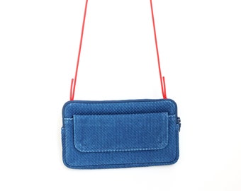 Bolso bandolera minimalista y retro de algodón azul índigo, minibolso vegano ecológico, bolso bandolera, bolso de viaje