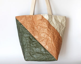 Minimalist and Natural Tyvek® Tote Bag, Eco-friendly Vegan Open Top Tote Bag/ Shoulder Bag/ Everyday Bag/ Handbag with Reversible Design