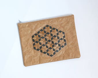 Bolso de mano retro Tyvek® con diseño de estrella tejido a mano, ecológico, vegano, con cremallera, organizador y protector para el hogar y viajes.