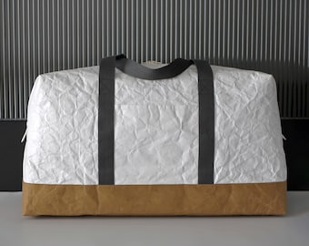 Bolsa Boston minimalista de Tyvek® y papel lavable, ecológica, vegana, para viaje, espaciosa, para hombre y mujer.