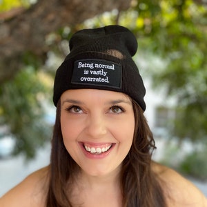 Being Normal is Vastly Overrated Black Cuffed Beanie Skull Cap Halloweentown quote