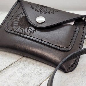 Combo de billetera de pulsera de cuero, llavero, guardián de llaves, billetera de tarjeta, mini billetera de cuero, bolsa de girasol, billetera unisex, negro