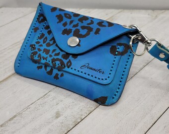 leather wristlet wallet combo, leopard print wristlet, Key fob, Key keeper, card wallet, leather mini wallet, pouch, leopard print wallet