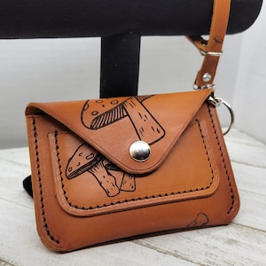 Combo de billetera de pulsera de cuero, seta, llavero, guardián de llaves, billetera de tarjeta, mini billetera de cuero, cuero de brida inglesa, billetera de setas