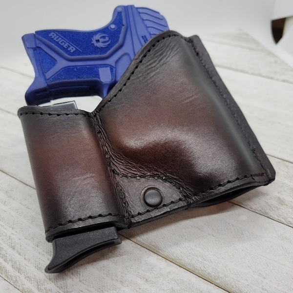Ruger LCP 2 holster, Ruger LCP Max custom leather holster, Pocket holster magazine pouch, personalized father's day EDC gift for him.