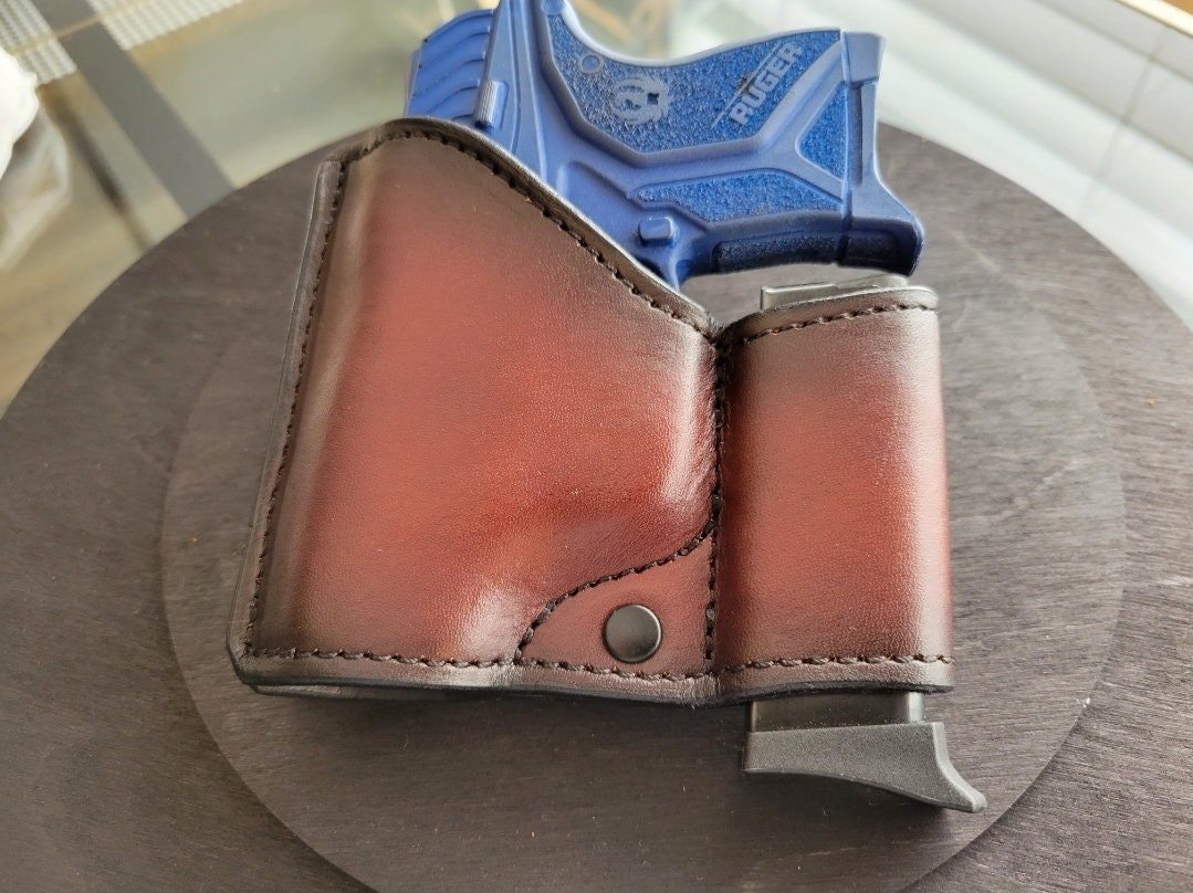 Handmade Black Leather Pocket Holster For Ruger LCP II (Second Generation) - Ambidextrous