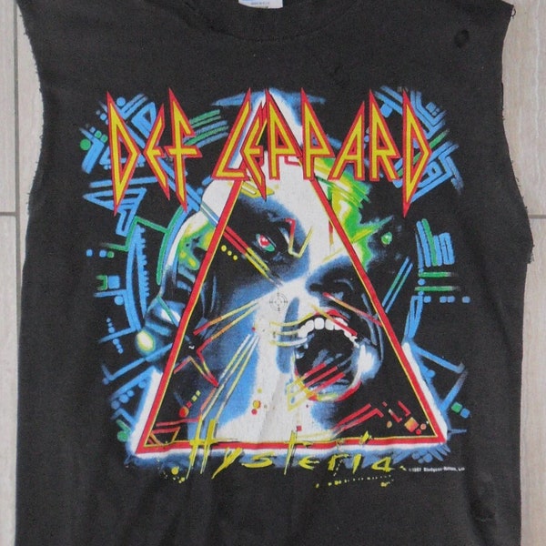 Vintage 1987 Def Leppard Hysteria Original Tour Sleeveless Cutoff Shirt Aerosmith Van Halen Motley Crue Poison KISS Tesla Cinderella Journey