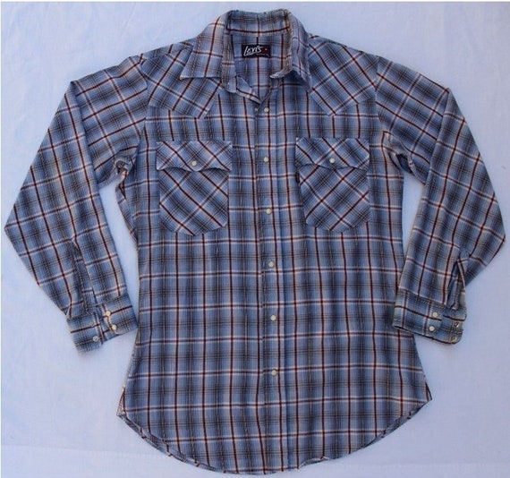 Levi's, Vintage Levis Western Wear SILVER METALLIC Plaid Shirt Wrangler RRL Rockabilly Cowboy