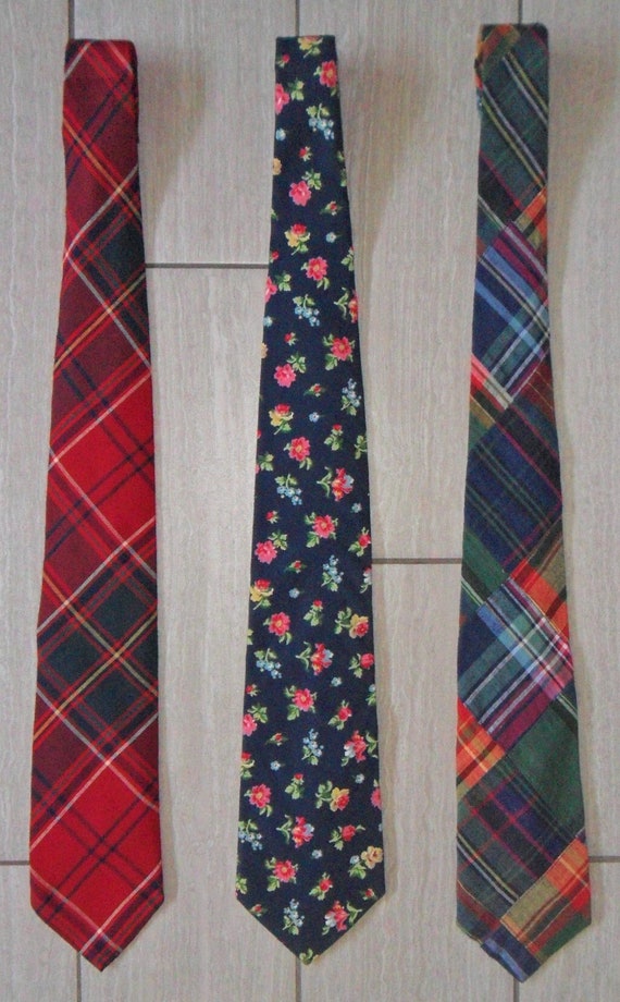 Vintage 90s American Eagle Tie Ties Plaid Flower F