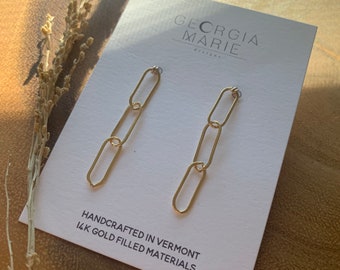 Paperclip Post Earrings • 14K Goldfilled Paperclip chain Earrings • Post Earrings • Dangle Earrings • Gifts for Her • Chain link Earrings •