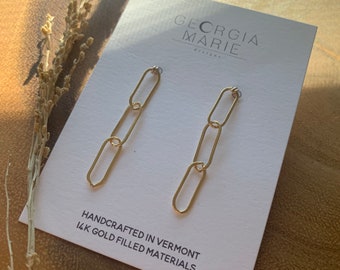 Paperclip Post Earrings • 14K Goldfilled Paperclip chain Earrings • Post Earrings • Dangle Earrings • Gifts for Her • Chain link Earrings •