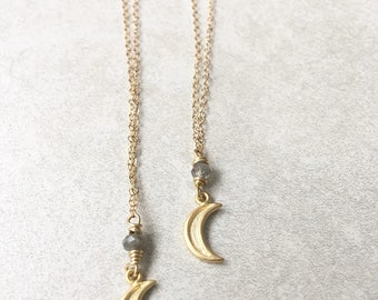 14K Gold Filled Moon Necklace, Crescent Necklace, Dainty Gold Necklace, Layering Necklace, Moon Phase Necklace, Mother's Day Gift, Astrology