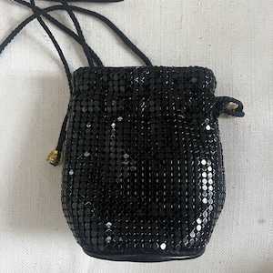 Vintage Black Metal Mesh Crossbody Mini Purse Gold Hardware