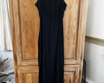 Vintage Leo Narducci Ambiance Long Black Spaghetti Strap Dress Zip Back Size M