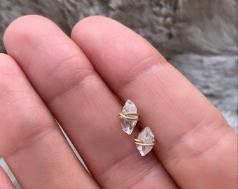 14K Goldfilled, Wire wrapped Herkimer Diamond, Stud earrings, Bridal Earrings, Post earrings, Bridesmaid earrings