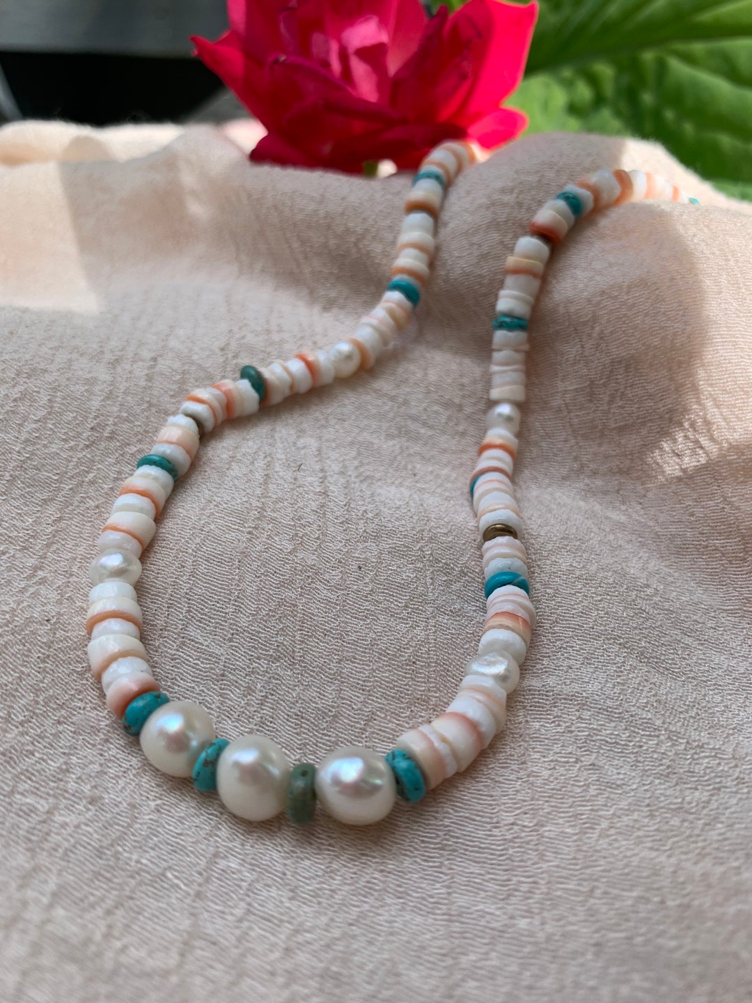 Beaded Pearl and Shell Choker • Beaded Pearl Necklace • Pearl and ...