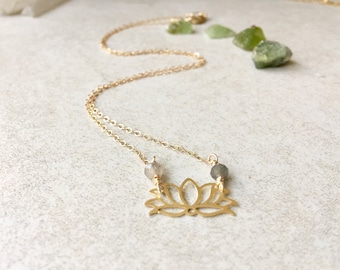 Lotus Necklace, 14K Gold Filled Necklace, Intentional Jewelry, Yoga Jewelry, Gold Lotus Necklace, Layering Necklace