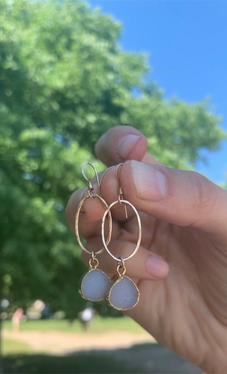 14K Gold Filled Oval Earrings, Druzy Earrings, Gemstone Earrings, Holiday Gift, Dangle Earrings, Bridal Earrings, Bridesmaid Earrings