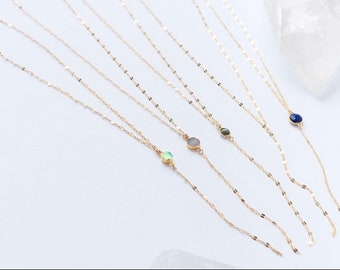 14K Gold filled Lariat Necklace, Gemstone Lariat Necklace, Y Necklace, Gift for her, Layering Necklace, Boho Necklace, Dainty Necklace