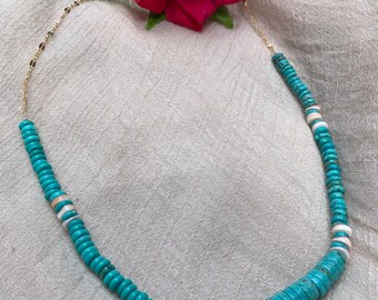 Beaded Turquoise Magnesite Necklace • 14K Goldfilled Chain • Southwest Beaded Necklace • Colorful beaded necklace • gifts for her
