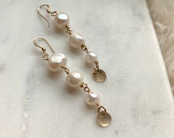 Multi Pearl Dangle Earrings • FreshWater Pearl Earrings • Gift for mom, girlfriend, bridesmaid • Boho Bridal Earrings • Pearl Earrings •