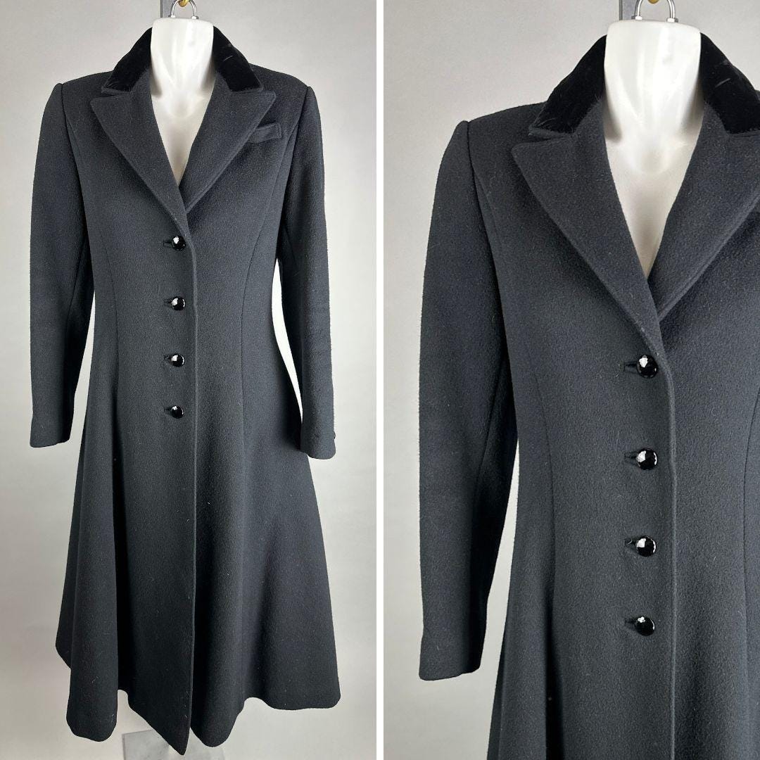 Vtg 80s Fairbrooke Black 100% Wool Princess Coat Jacket Size
