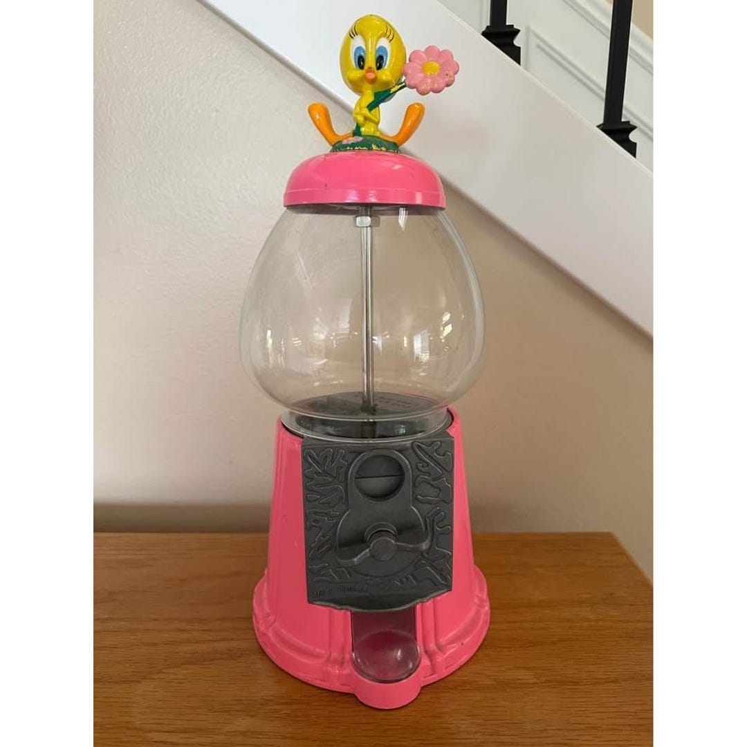 Vtg Gumball Machine 1999 Pink Tweety Bird Metal Candy Dispenser