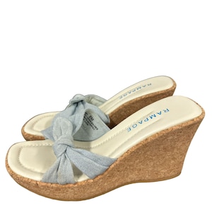 Vtg Y2k Rampage Blue Denim Cork Platform Sandals Chunky Womens Size 8