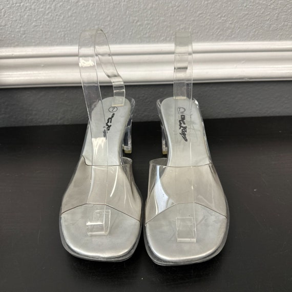 Vtg 90s Clear Lucite Womens Slide Sandals Heels C… - image 2