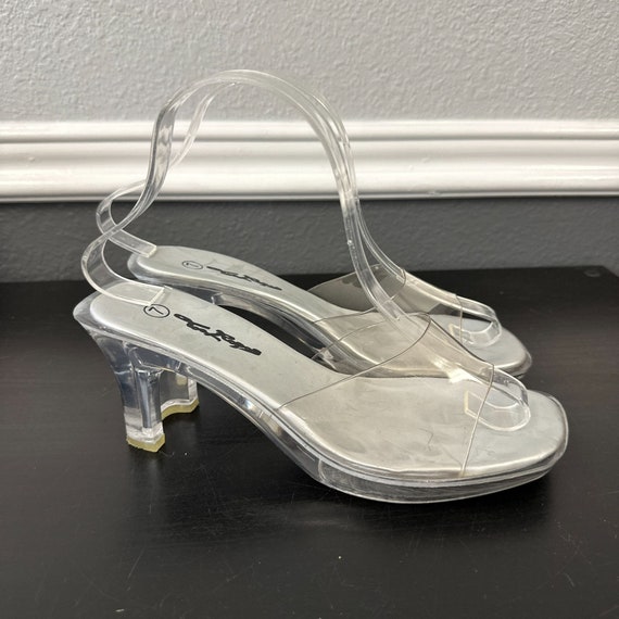 Vtg 90s Clear Lucite Womens Slide Sandals Heels C… - image 3