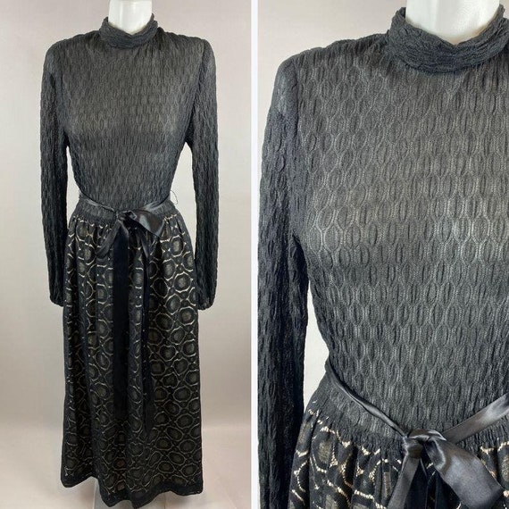 Vtg 70s Young Edwardian Arpeja Long Sleeve Maxi Dr