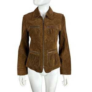 Vtg Y2K Banana Republic Brown Suede Fitted Pocket Zipper Leather Jacket Size 2