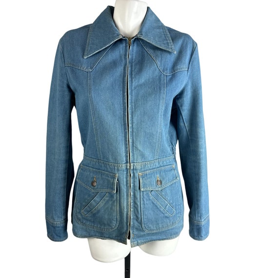 Vtg 70s 80s Brittania Light Denim Zipper Jacket W… - image 1