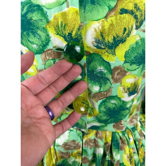 1950s Green Floral Shirt Waist Day Dress Fit Flar… - image 4