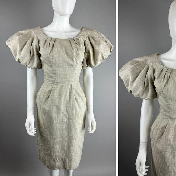 Vtg 50s Syano Beige Wiggle Sheath Cocktail Dress … - image 1